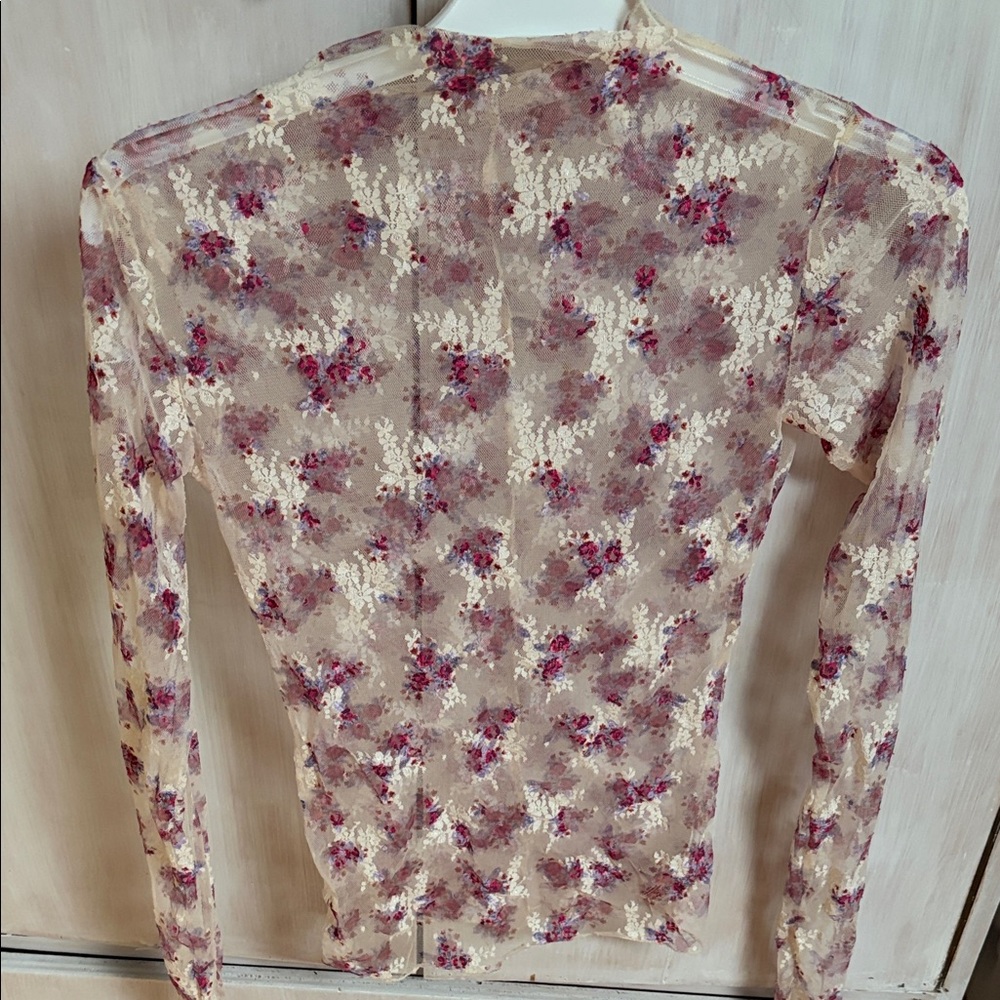 Free People Floral Sheer Long Sleeve Top
